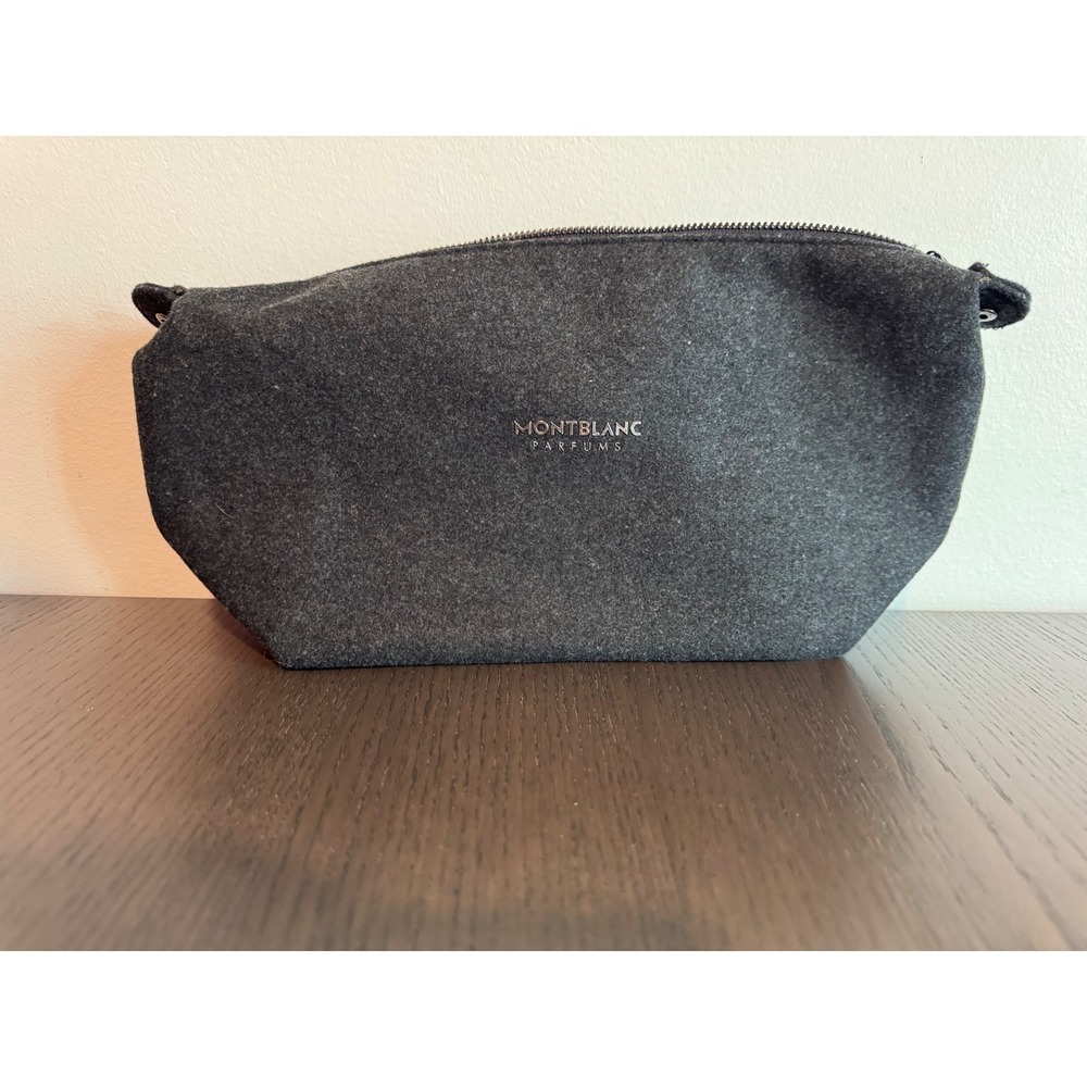 Montblanc Parfums Toiletry Dopp Kit Bag Mens OS Charcoal Grey Felt Zip Closure - Picture 5 of 9